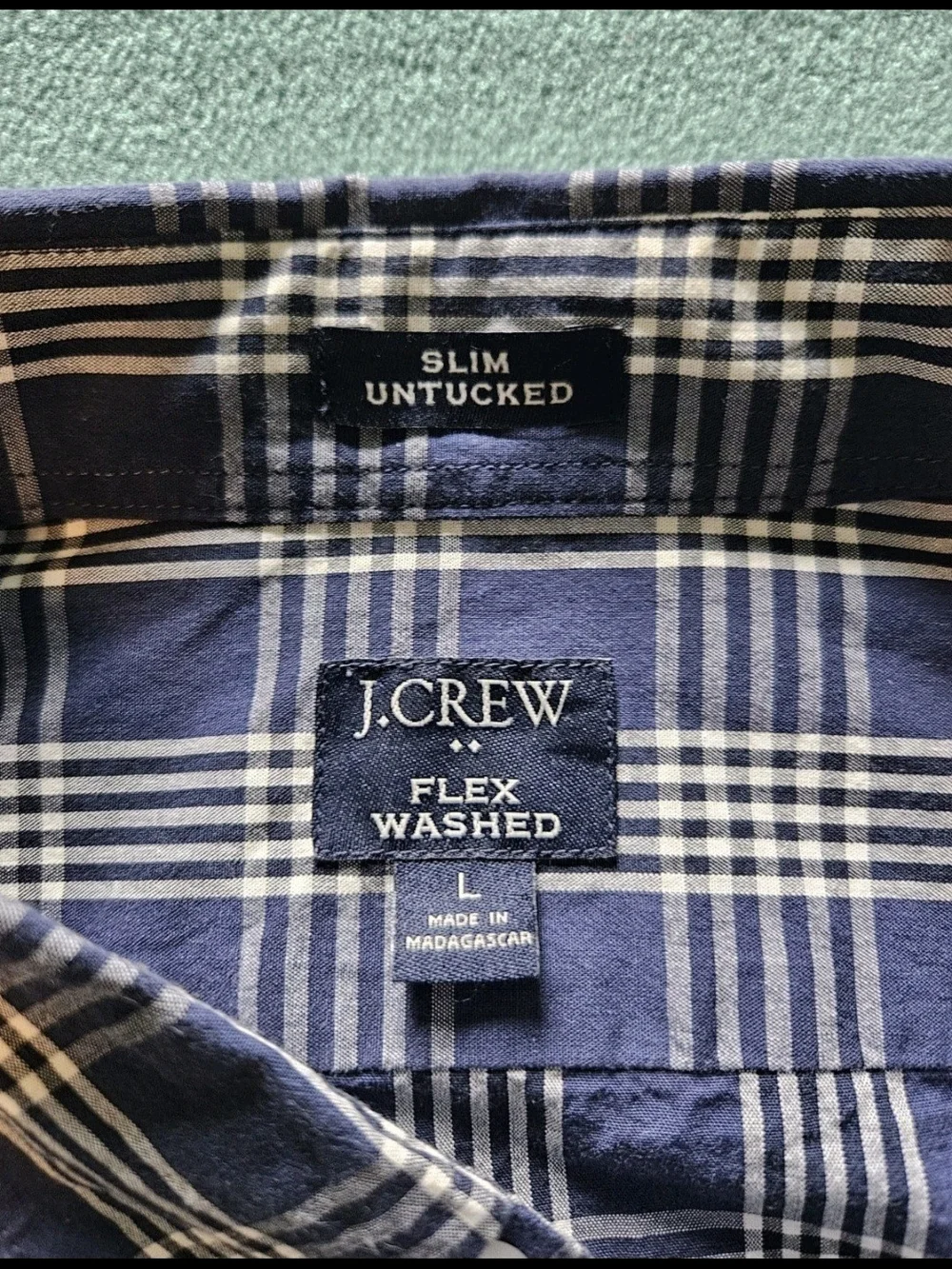 J.Crew Men's Navy and White Plaid Button-Down Slim Untucked Shirt